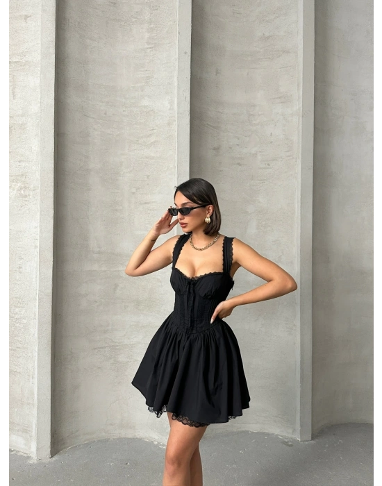 Fransız Dantelli Elbise-siyah