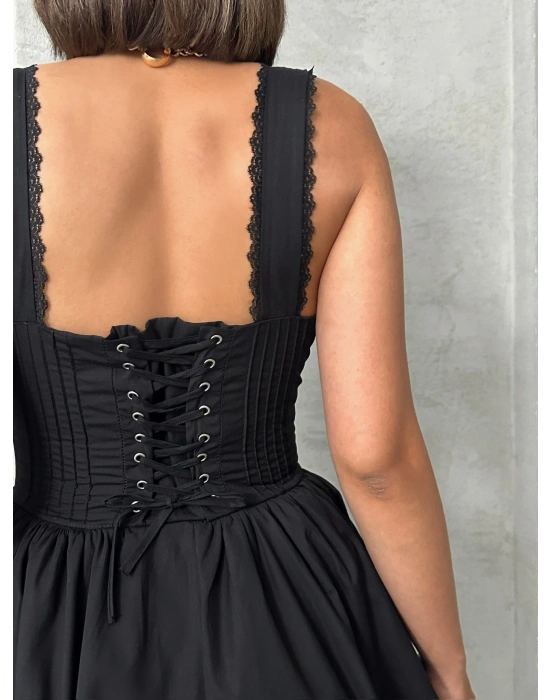 Fransız Dantelli Elbise-siyah