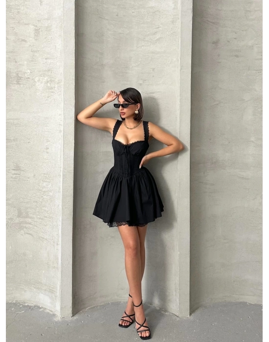 Fransız Dantelli Elbise-siyah