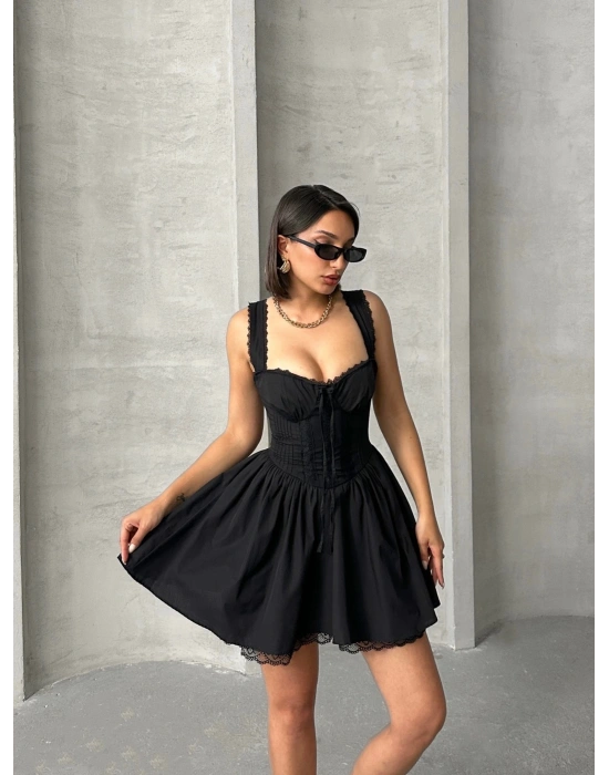 Fransız Dantelli Elbise-siyah