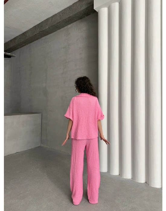 Gofre Kumaş Gömlekli Takım-pembe