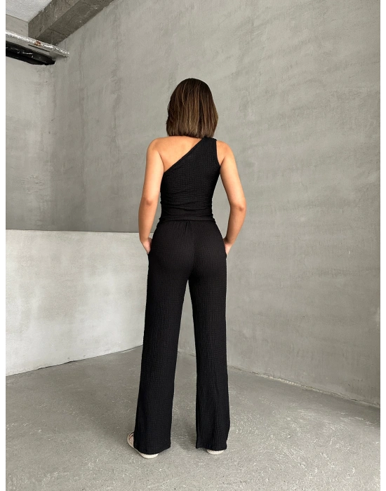 Gofre Tek Omuz Takım-siyah