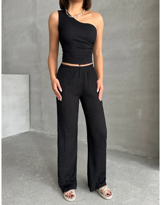 Gofre Tek Omuz Takım-siyah