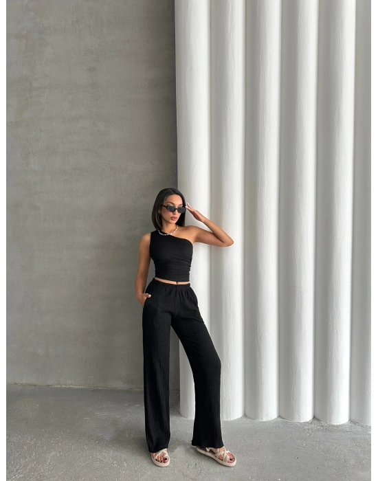 Gofre Tek Omuz Takım-siyah