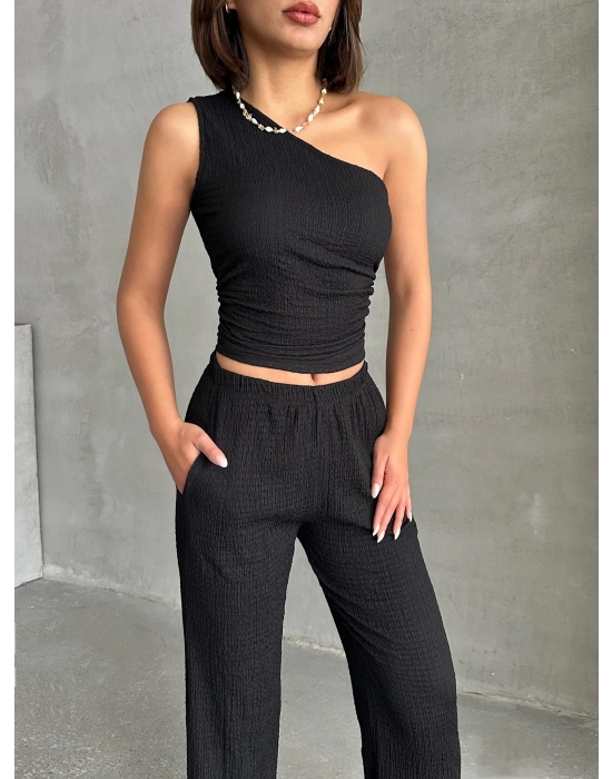 Gofre Tek Omuz Takım-siyah