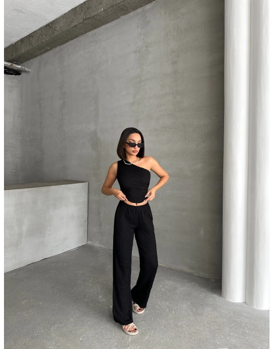 Gofre Tek Omuz Takım-siyah