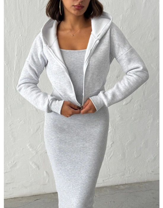 Hırkalı Elbiseli Set-gri