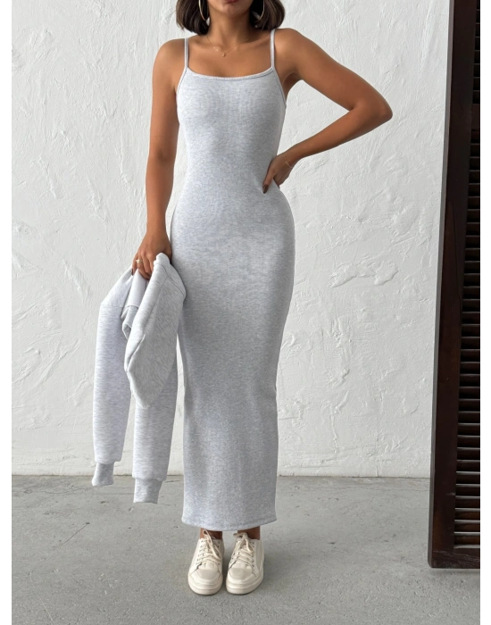 Hırkalı Elbiseli Set-gri