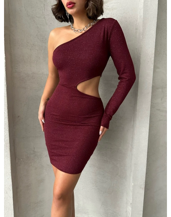 Jess Simli Elbise-bordo