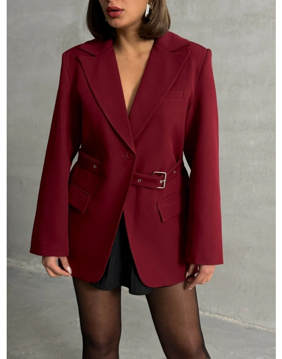 Kemer Detaylı Blazer Ceket-bordo