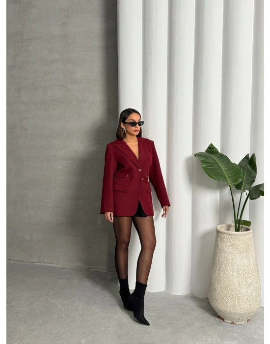 Kemer Detaylı Blazer Ceket-bordo