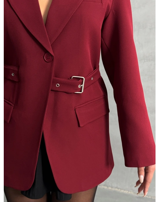 Kemer Detaylı Blazer Ceket-bordo