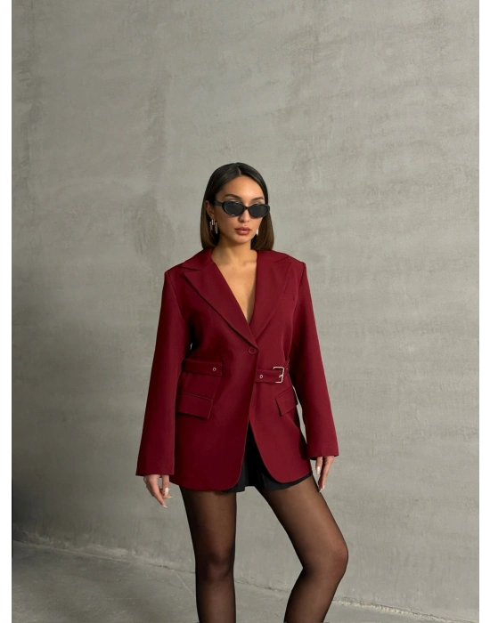 Kemer Detaylı Blazer Ceket-bordo