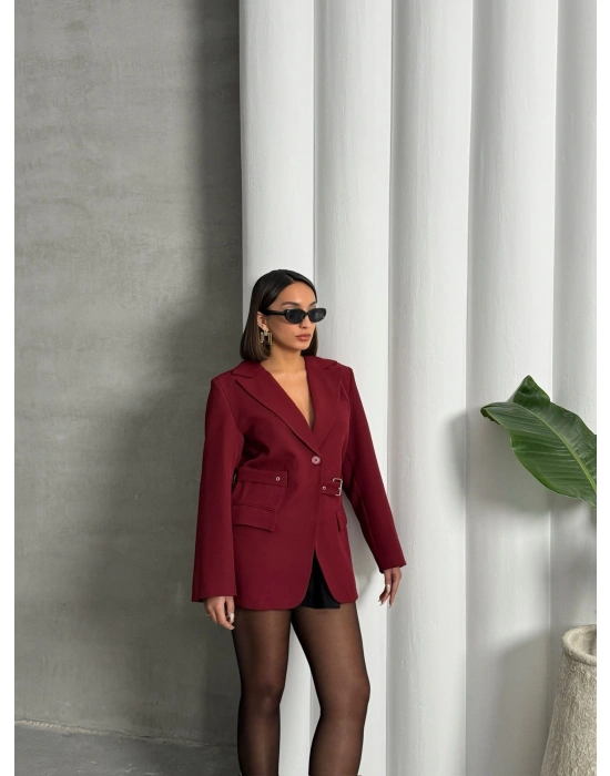 Kemer Detaylı Blazer Ceket-bordo