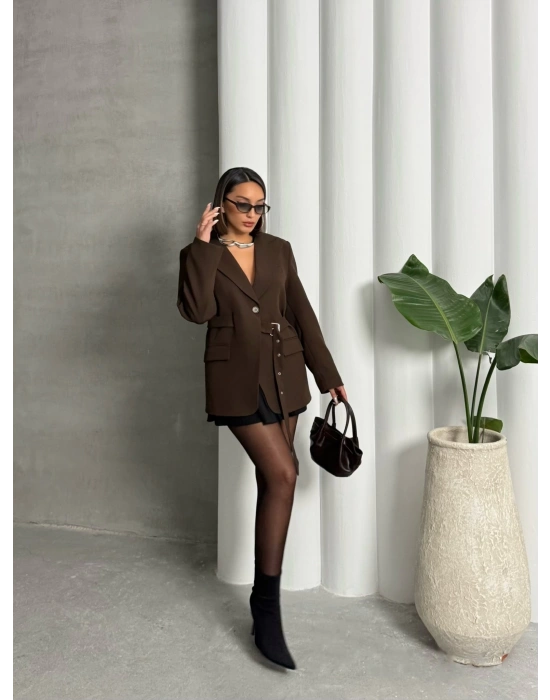 Kemer Detaylı Blazer Ceket-kahve