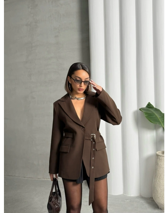 Kemer Detaylı Blazer Ceket-kahve