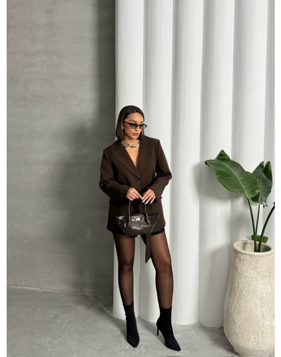 Kemer Detaylı Blazer Ceket-kahve