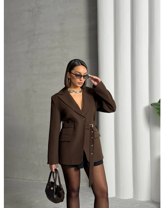 Kemer Detaylı Blazer Ceket-kahve
