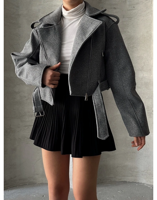 Kemerli Kısa Kaban-gri