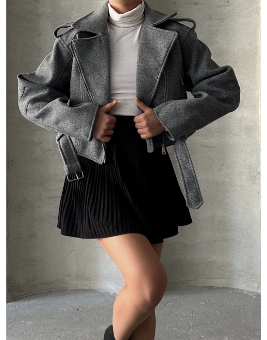 Kemerli Kısa Kaban-gri