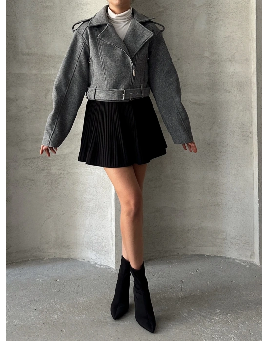 Kemerli Kısa Kaban-gri