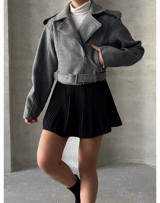 Kemerli Kısa Kaban-gri