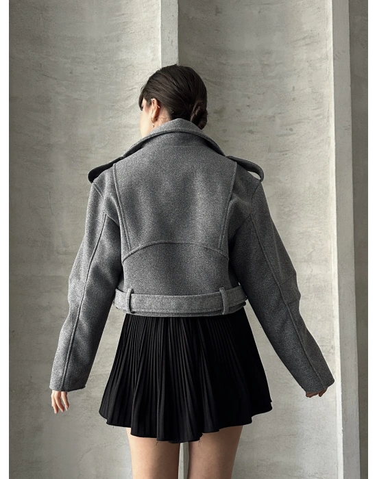 Kemerli Kısa Kaban-gri