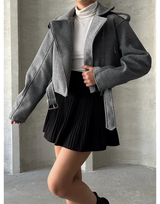 Kemerli Kısa Kaban-gri