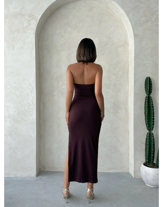 Kolye Detaylı Elbise-kahve