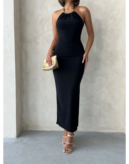 Kolye Detaylı Elbise-siyah