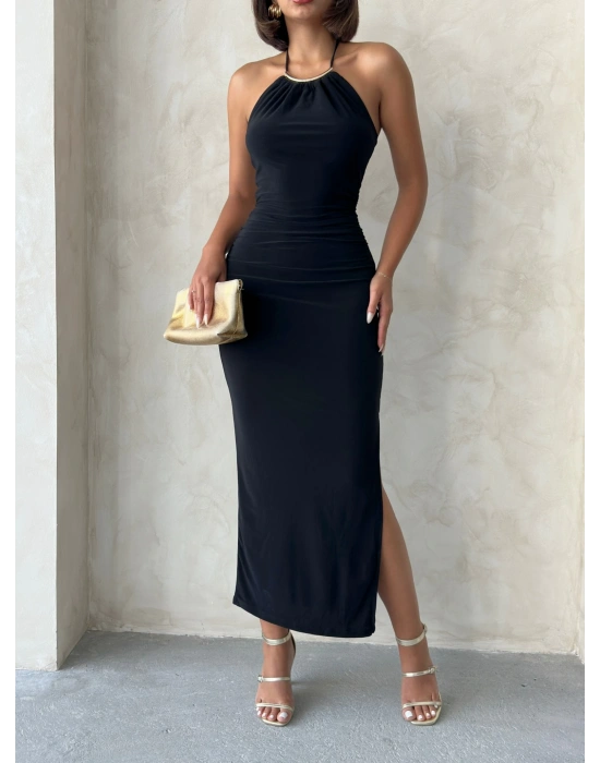 Kolye Detaylı Elbise-siyah