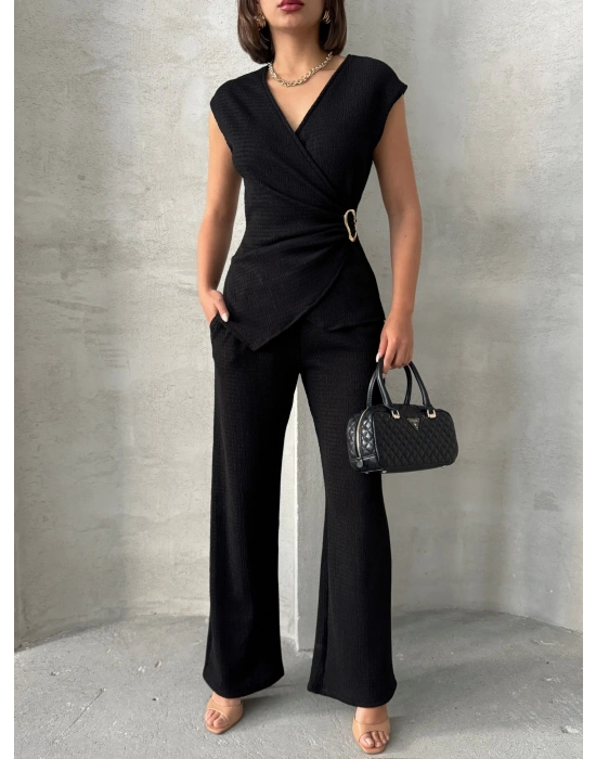 Kruvaze Beli Tokalı Takım-siyah