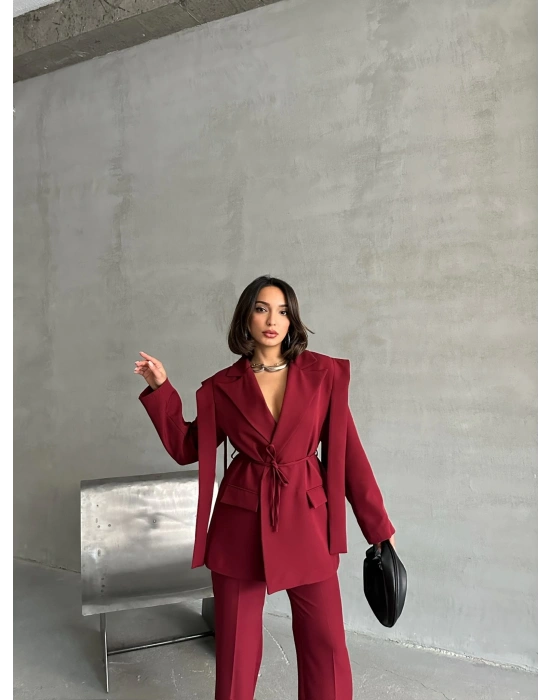 Kuşaklı Oversize Blazer Ceket-bordo