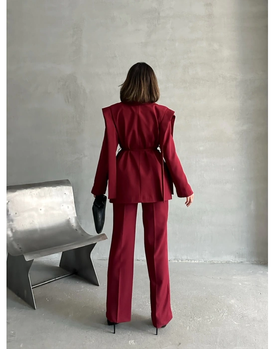 Kuşaklı Oversize Blazer Ceket-bordo