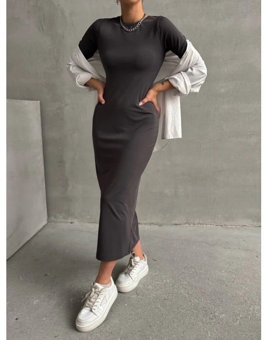 Maxi Uzun Elbise-Antrasit