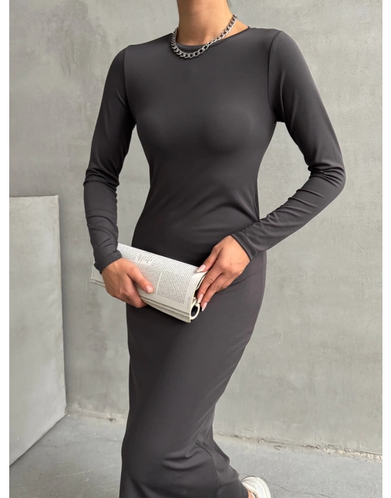 Maxi Uzun Elbise-Antrasit