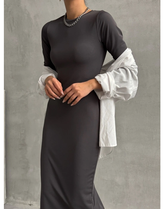 Maxi Uzun Elbise-Antrasit