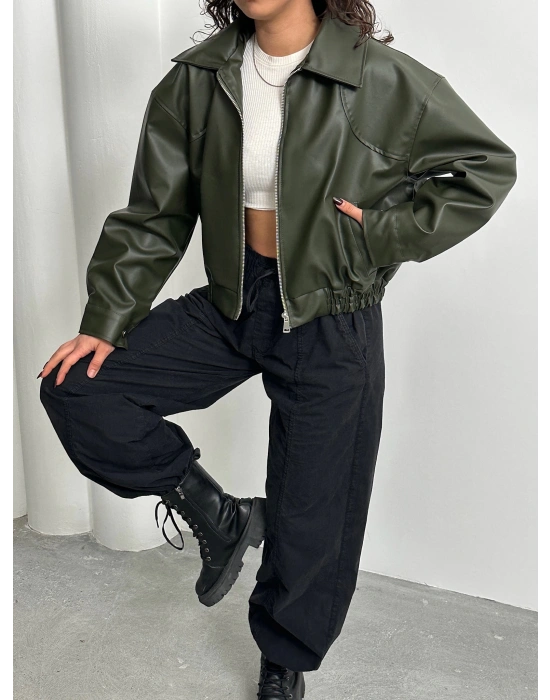 Mega Bomber Deri Ceket-haki