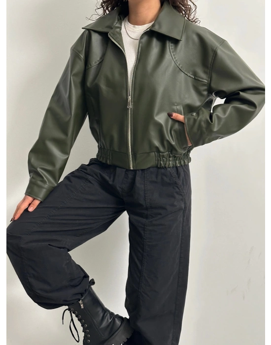Mega Bomber Deri Ceket-haki
