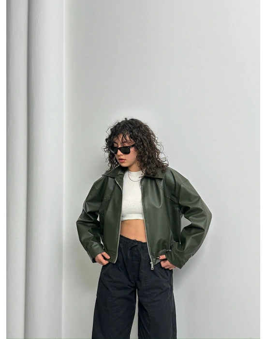 Mega Bomber Deri Ceket-haki