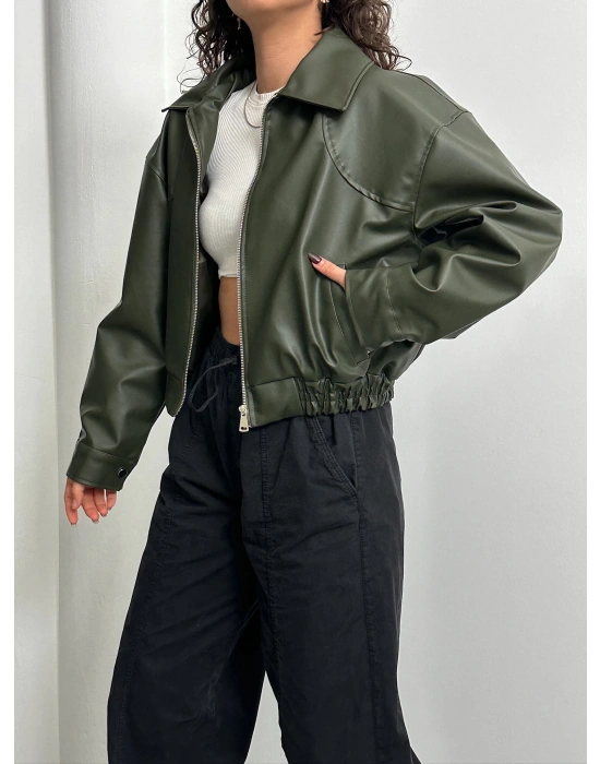 Mega Bomber Deri Ceket-haki
