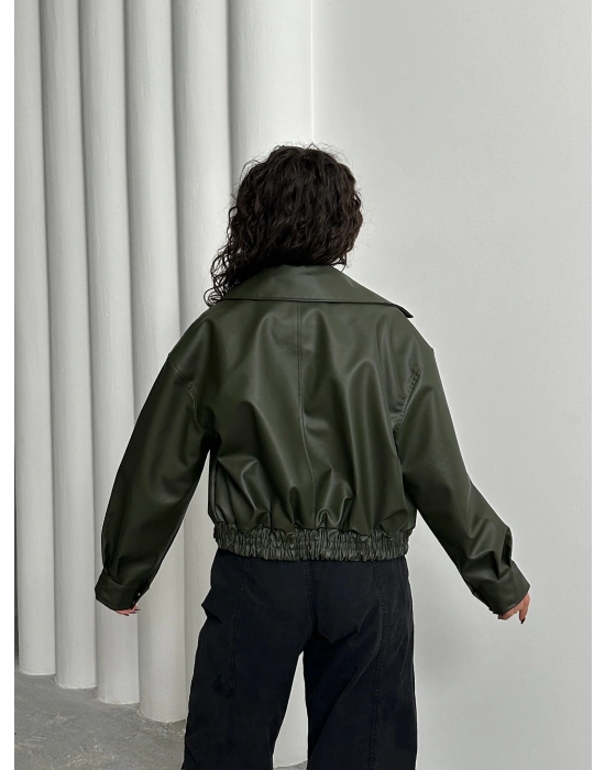 Mega Bomber Deri Ceket-haki