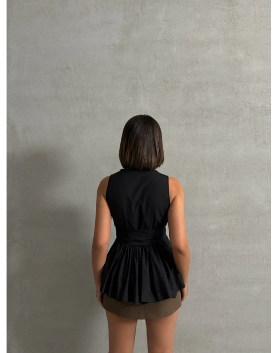 Monark Kuşaklı Gömlek-siyah