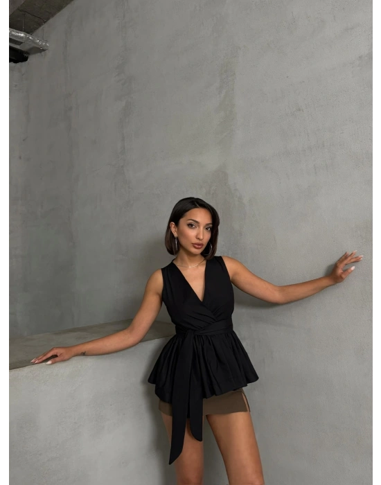 Monark Kuşaklı Gömlek-siyah