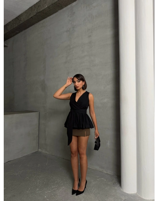 Monark Kuşaklı Gömlek-siyah