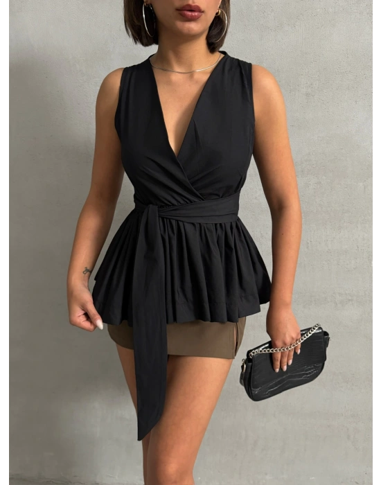 Monark Kuşaklı Gömlek-siyah