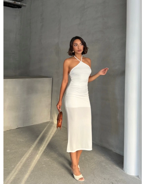 Neckline Elbise -beyaz
