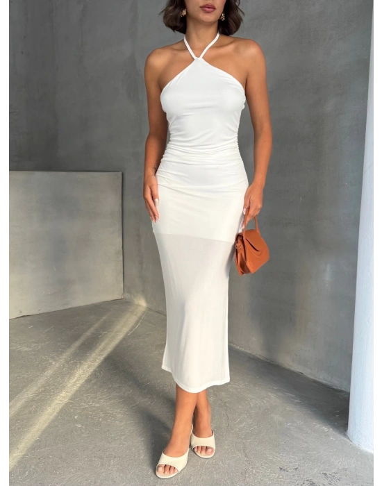 Neckline Elbise -beyaz