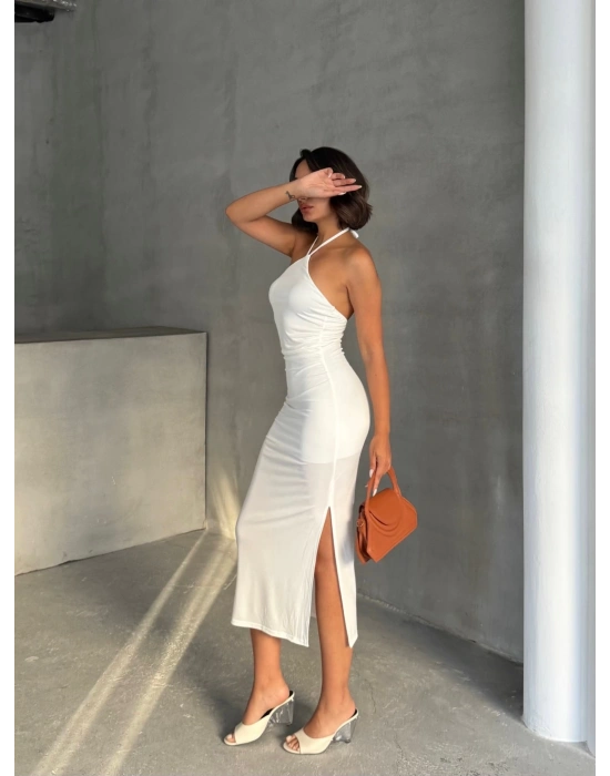Neckline Elbise -beyaz