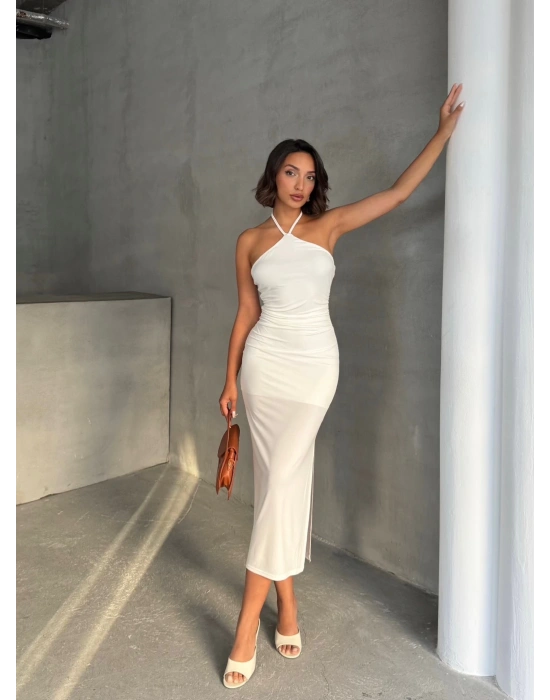 Neckline Elbise -beyaz